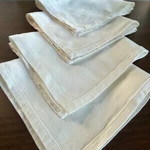 Set of 4 Vintage White Linen Hemstitched Napkins 15x15